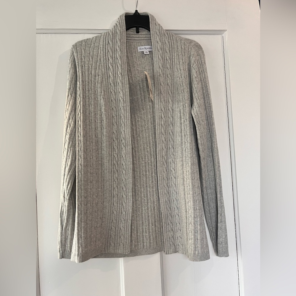 NWT Kim Rogers Gray Cardigan Sweater Classic Knit size small